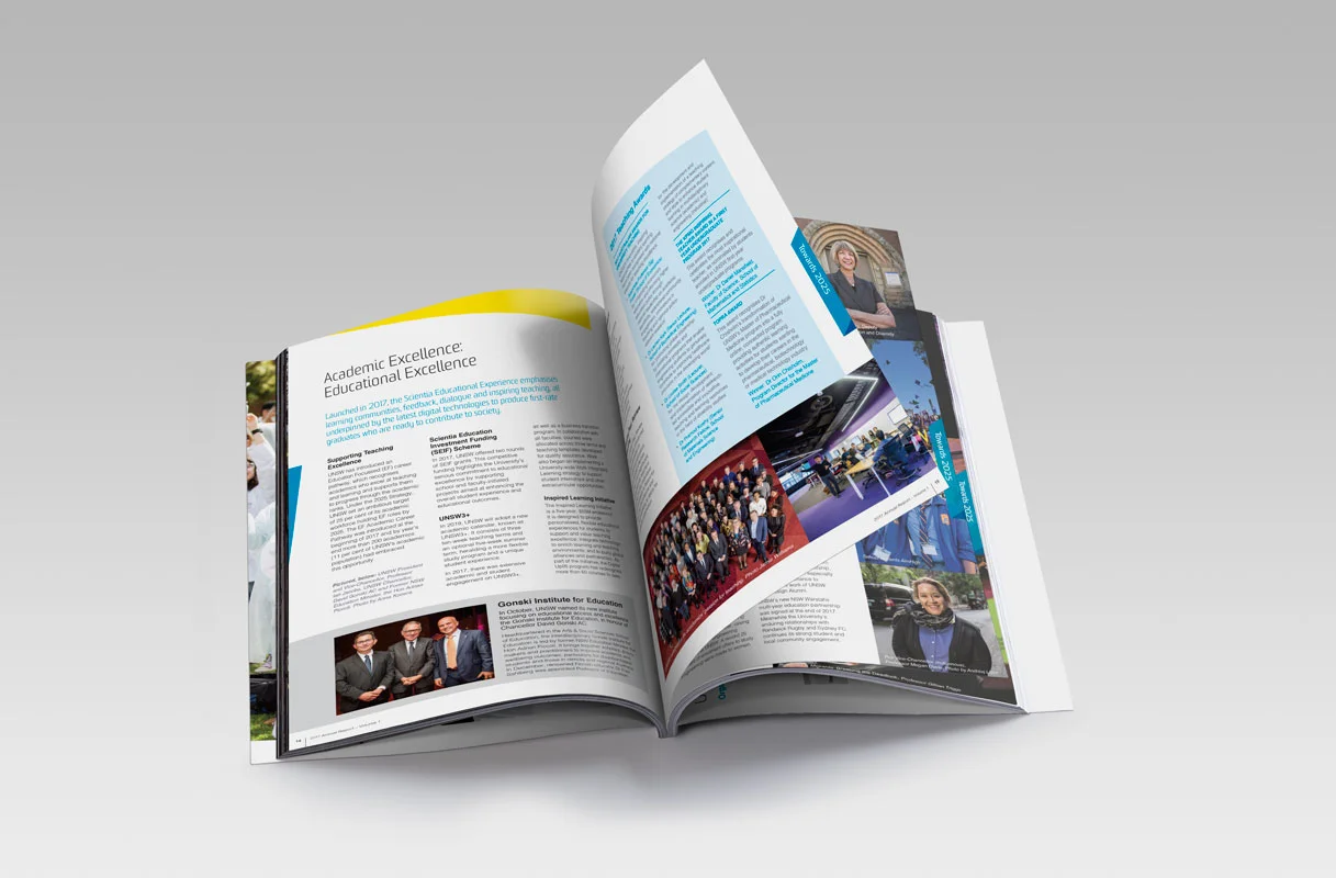 UNSW Annual Report Magazine Design Review Financials Publication Fresco Creative Surry Hills Graphic Icons Charts Tables University of New South Wales Financial Statements