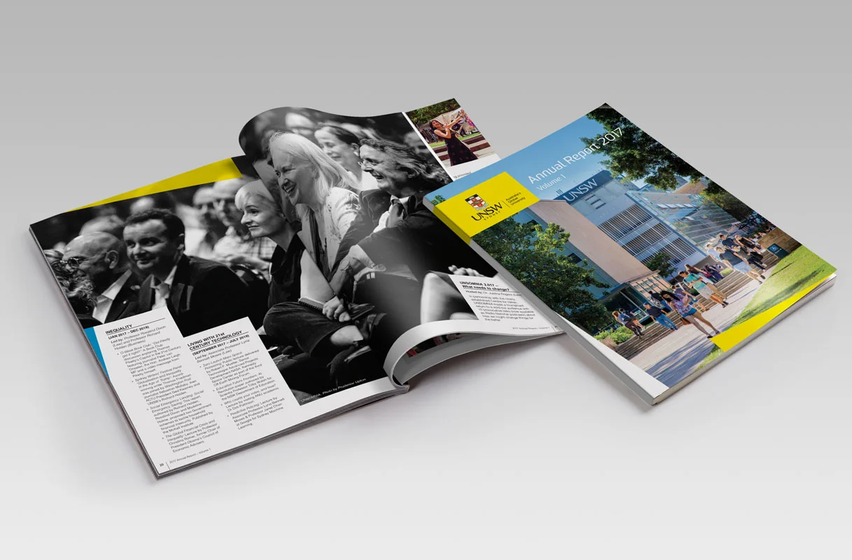 UNSW Annual Report Magazine Design Review Financials Publication Fresco Creative Surry Hills Graphic Icons Charts Tables University of New South Wales Financial Statements