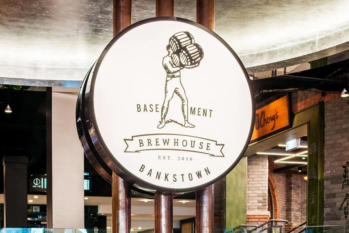 Bankstown Sports Club Basement Brewhouse Lightbox Signage Logo Design Branding Custom Brand Development Fresco Creative Surry Hills Sydney Graphic Clubs Restaurant Bar Brewery