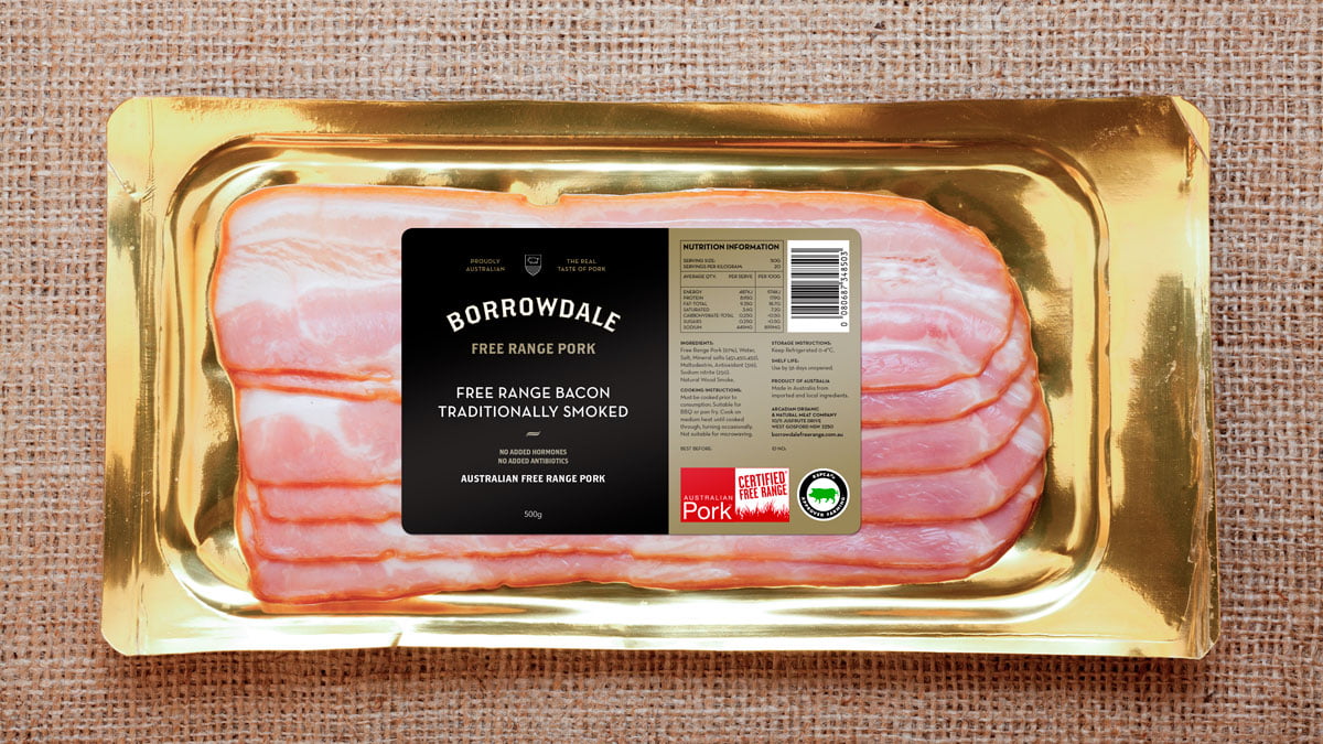 Arcadian Meat Co Borrowdale Free Range Pork Packaging Cardboard Sleeve and Label and Knife Design Concepting Graphic Fresco Creative Surry Hills Sydney Supermarket FMCG