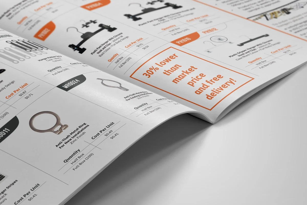 Hangers for Shops Product Catalogue Graphic Design Navigation Colour-coding Publication Brochure Product
