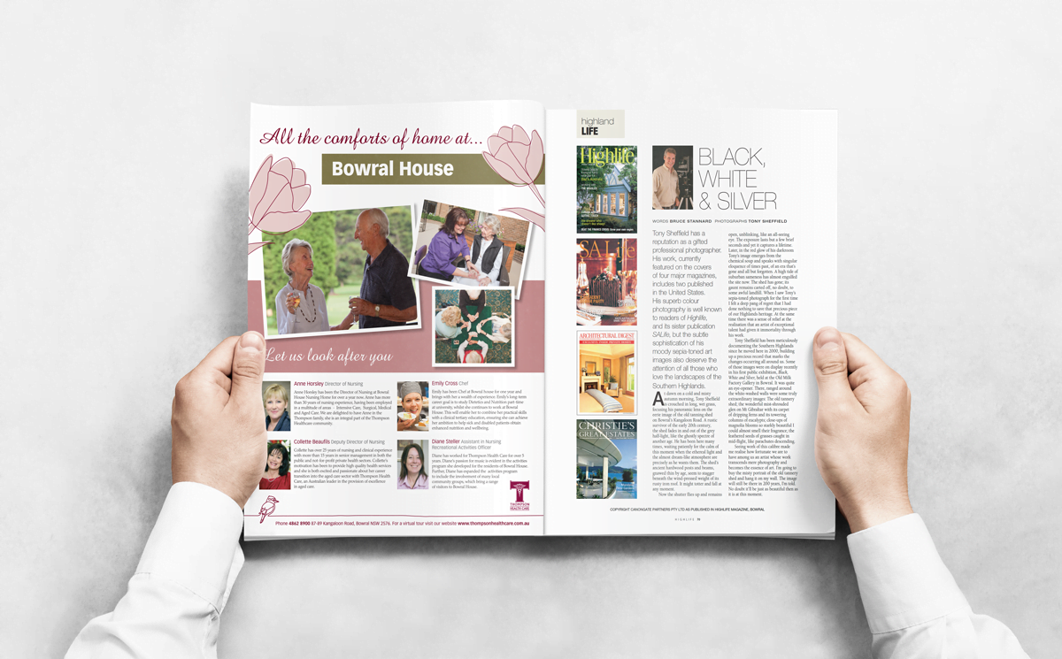 Thompson Health Care - Highlife Magazine Press Advertising Design by Fresco Creative - Aged Care