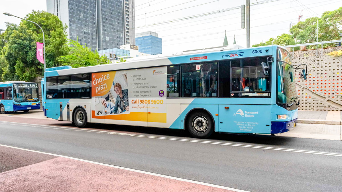 Royal Rehab Disability Services and NDIS Support Co-ordination Superside Bus Advertising Media Buying and Design for Advertising by Fresco Creative