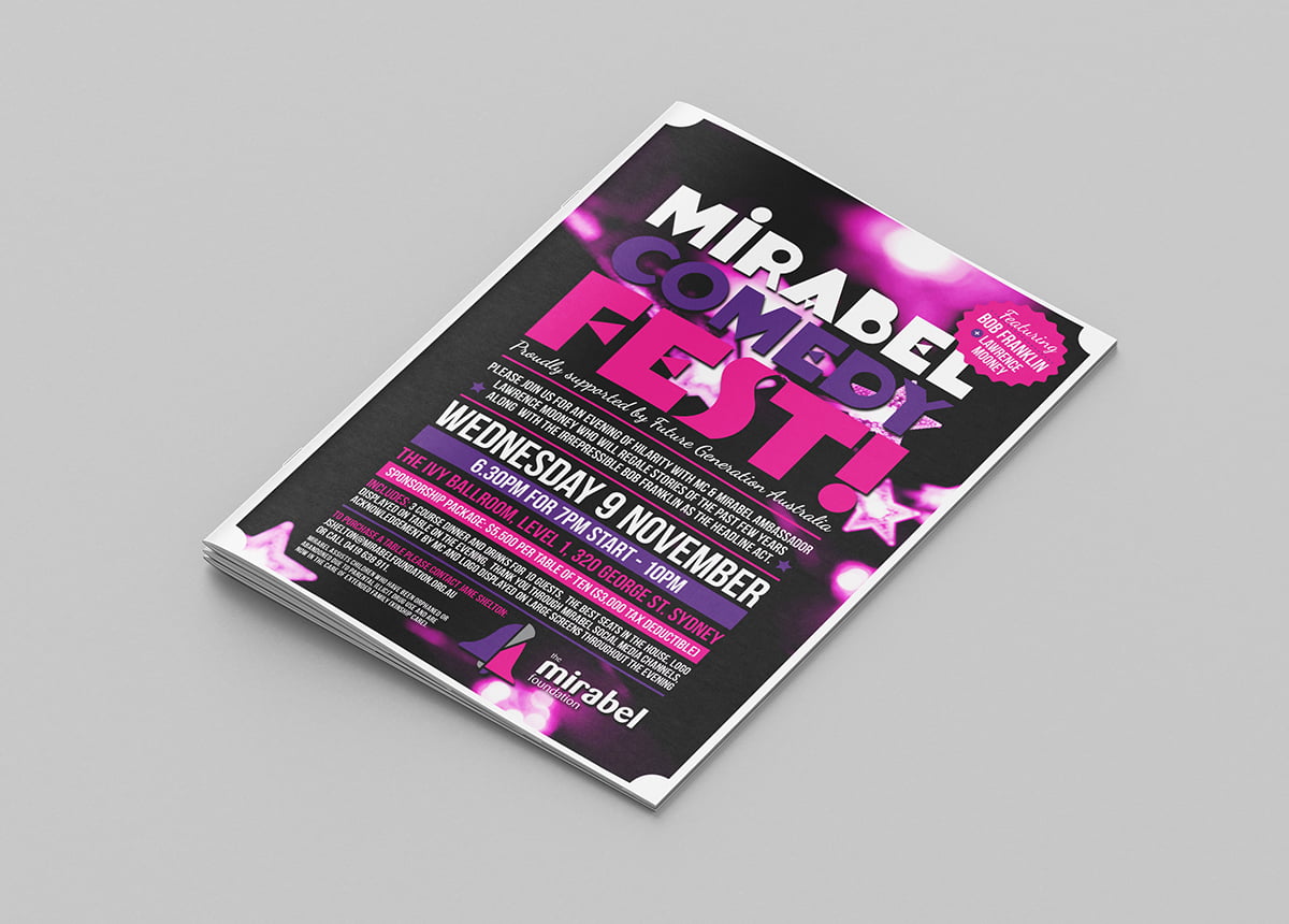 Mirabel Comedy Night Graphic Design Services by Fresco Creative