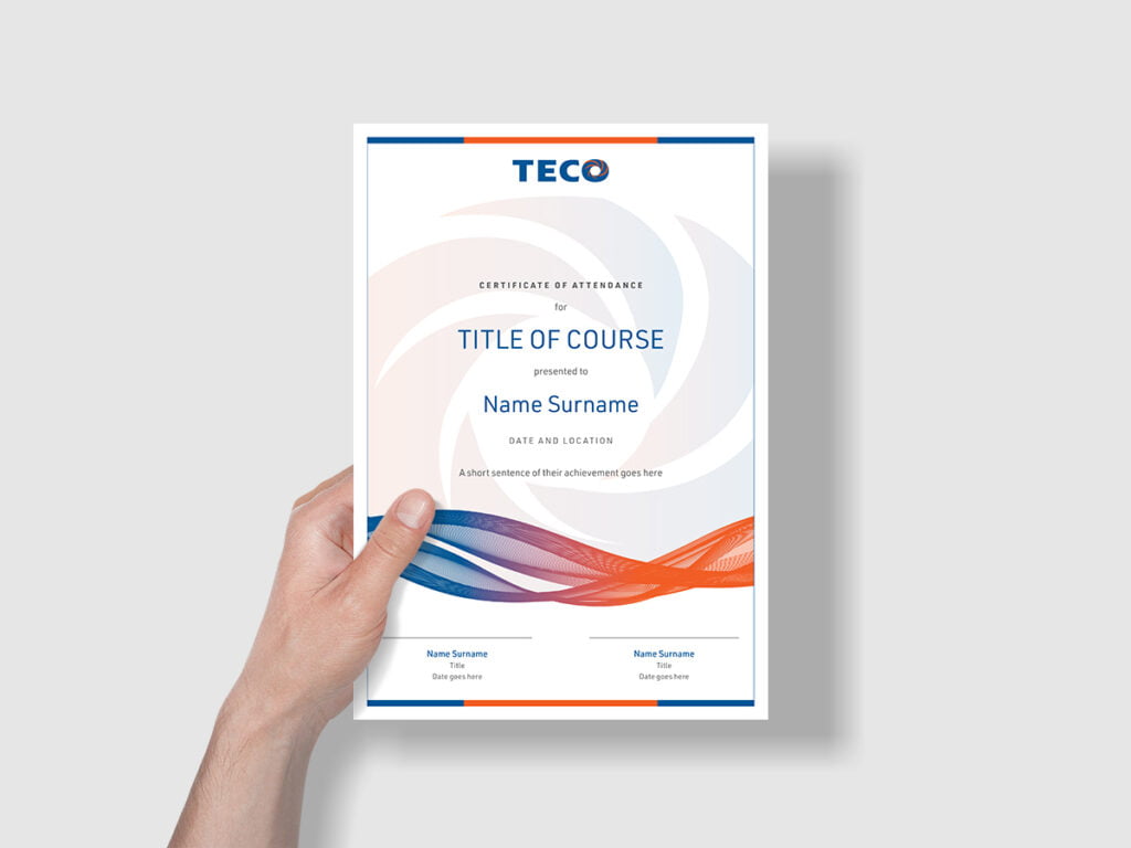 TECO Certificate Designed by Fresco Creative