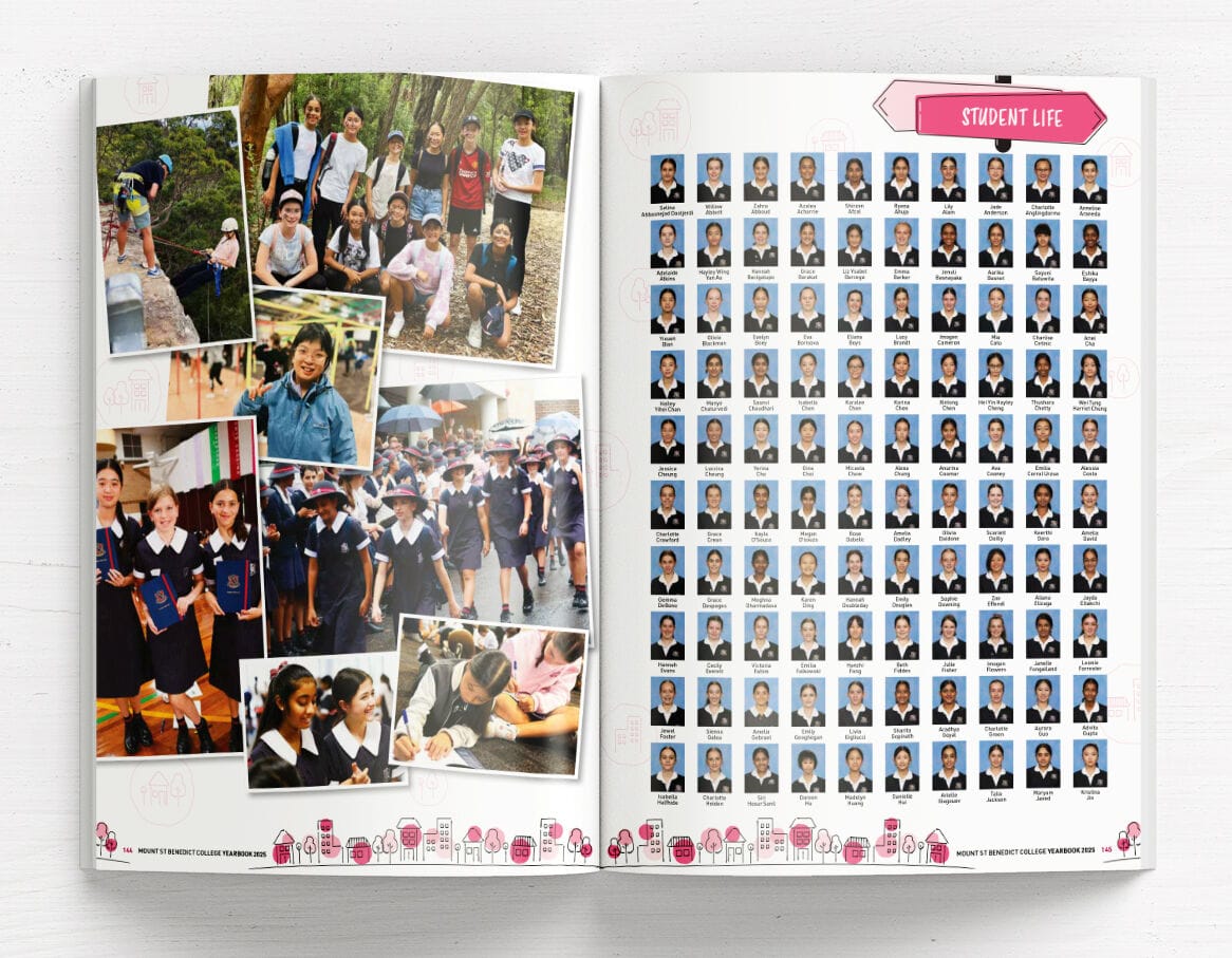 Mount St Benedict College Yearbook design by Fresco Creative